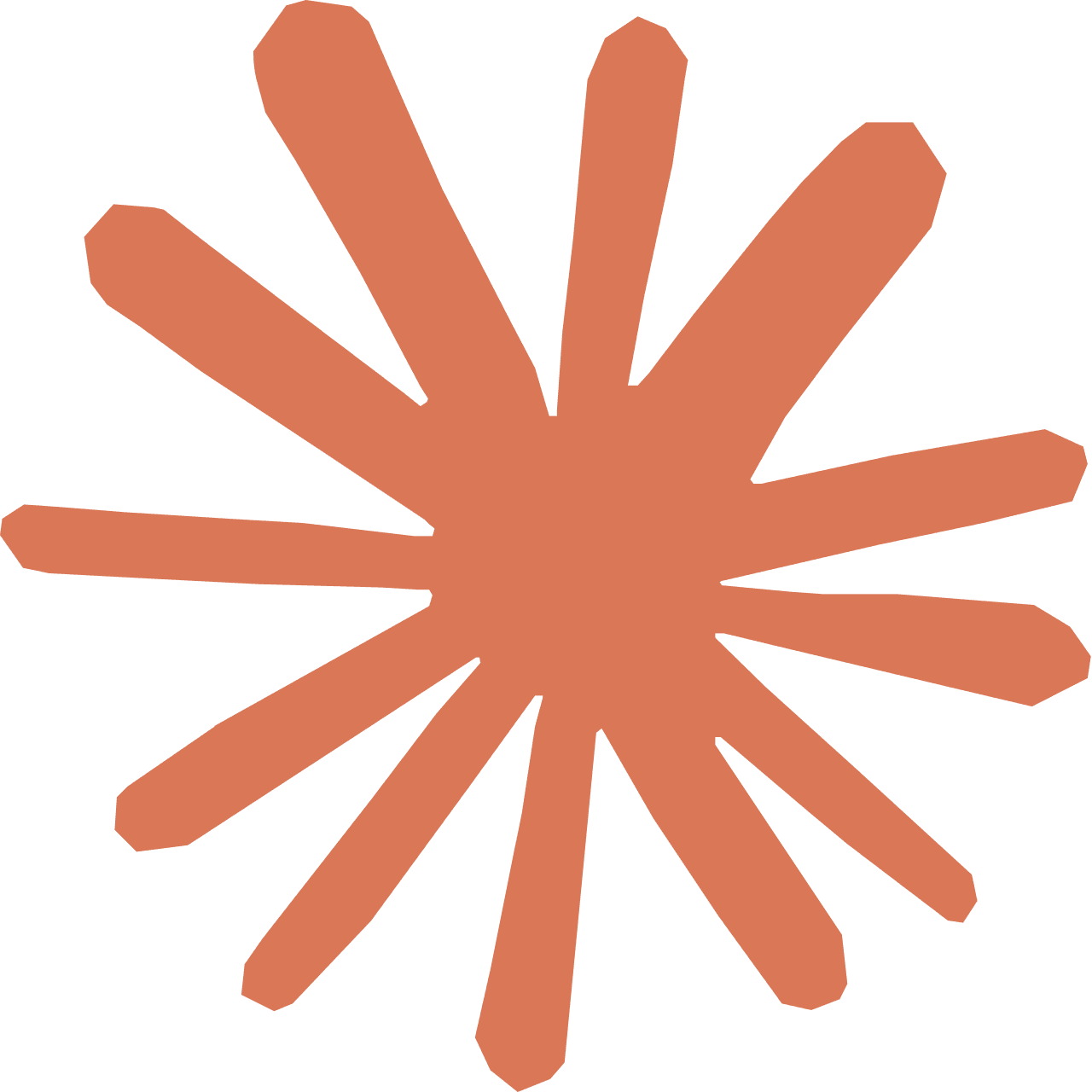 Irregular red-brown starburst splat against a dark background.