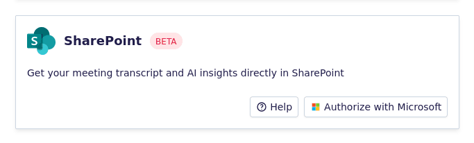 SharePoint avec intégration Leexi pour transcriptions et insights IA, bouton “Authorize with Microsoft”