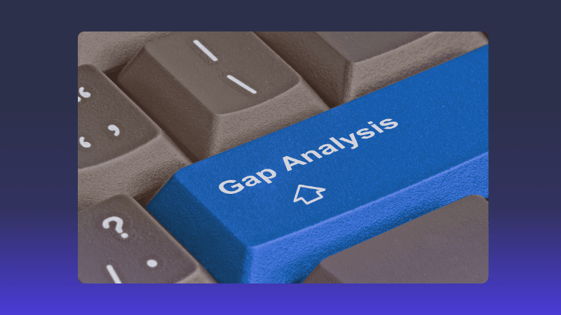 Close-up of a computer keyboard with a blue key prominently displaying "Gap Analysis."