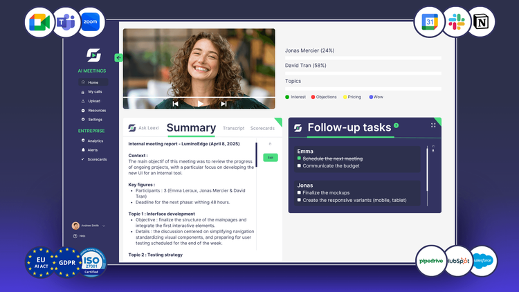 Leexi: the alternative to Gong for more productive meetings and advanced conversation analysis.