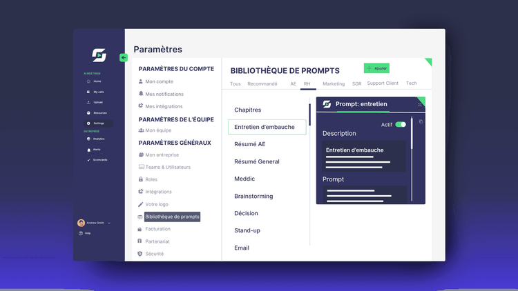 Bibliothèque de prompts et prompts personnalisés