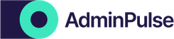 AdminPulse logo: a teal circular icon alongside the company name in dark blue text.