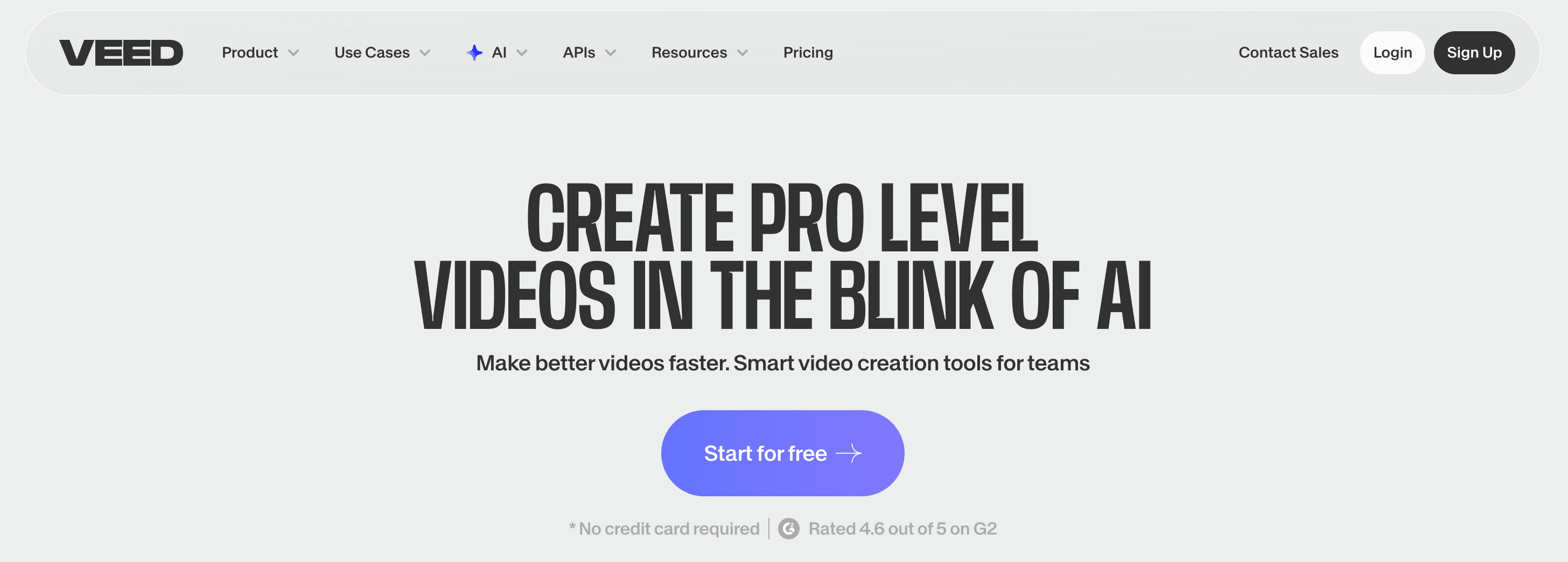 VEED landing page promoting AI video creation